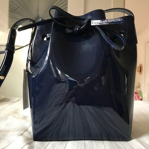 Mansur Gavriel Patent Mini Bucket Bag Blue